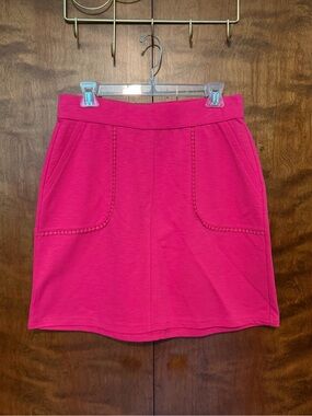T by Talbots Crochet Trim Pocket Pull On Mini Skirt Womens M Hot Pink Cotton NWT